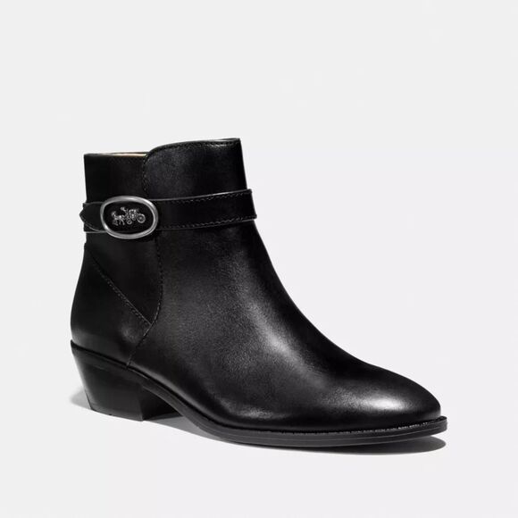 Coach Dylan Black Leather Horse-And-Carriage Ankle Booties Size 10 - Picture 1 of 10